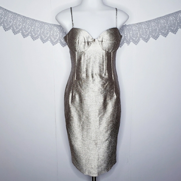 Revolve x Bardot shimmer dress golden boned bodice gold size extra small NWT - Picture 2 of 6